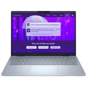 Dell 14 Plus DB14250-CU9WP321 iş ve ofis laptopu açık gri renkli, klavye ve ekran açık görünüyor.