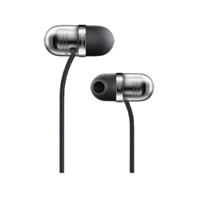 Xiaomi Mi Piston Air Kablolu siyah kulaklık, metalik kulak içi tasarımı ve kablosuyla önden görünüm