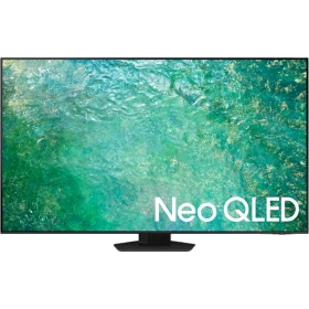 Samsung 85QN85C QLED Ultra HD 4K TV ekranında Neo QLED yazısı görünen vitrin televizyonu, genel renkli.