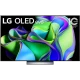 LG OLED55C34LA Ultra HD 4K OLED televizyon, siyah çerçeveli ve renkli ekran arayüzlü vitrin görseli