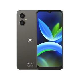 Omix X3 siyah akıllı telefon, önden ekran ve arkadan çift kamera tasarımıyla vitrin görünümü