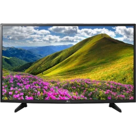 LG 49LJ515V Full HD FHD LED televizyon; dağ manzaralı ekranda canlı görüntü sunan siyah model