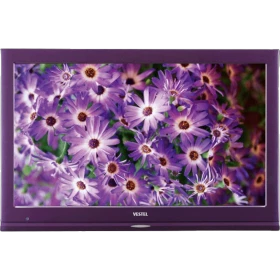 Vestel 22PF5021L Full HD LED televizyon, mor çiçek görüntüsü gösteren siyah çerçeveli ekran