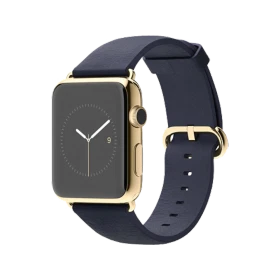 Apple Watch Edition 42 mm, 18 ayar sarı altın kasa ve klasik tokalı gece mavisi kayışla önden görünüm