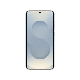 Gümüş Samsung Galaxy S25 Plus akıllı telefonun önden görünümü, ince çerçeve ve delikli ön kamera tasarımı