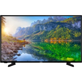 Vestel 50U9510 Ultra HD 4K LED televizyon, siyah çerçeveli ve manzara yayını gösteren tasarım