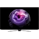 Arçelik A65 OLED C 970 BE Ultra HD 4K televizyon, siyah çerçevesi ve mor çiçek görüntüsüyle önden görünüm