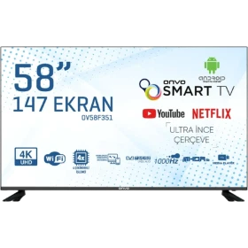 Onvo OV58F351 Ultra HD 4K LED televizyon, siyah çerçeveli 58 inç Smart TV ekranıyla öne çıkıyor