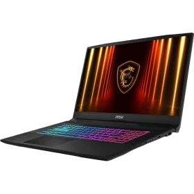 MSI Katana 17 HX B14WFK-216XTRAT105 siyah oyuncu laptop; RGB arkadan aydınlatmalı klavye ve dragon amblemi görünür