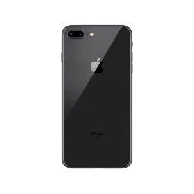 Apple iPhone 8 Plus siyah akıllı telefonun arka yüzü, çift kamera ve Apple logosu görünümü