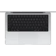 Apple MacBook Pro M5 10CPU 10GPU 14.2 inç gümüş laptop, klavye ve geniş trackpad ile üstten görünüm