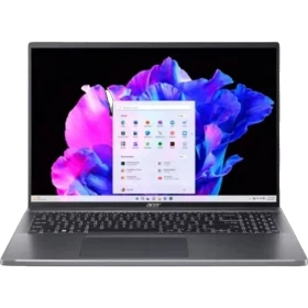 Acer Swift Go SFG16-71-718L koyu gri ultrabook laptop, açık ekranlı önden görünüm ana ürün çekimi