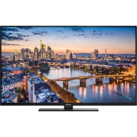 Grundig 40 VLX 8600 BP Ultra HD 4K LED televizyon, şehir manzarası gösteren siyah ekranıyla