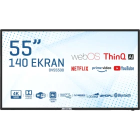 Onvo OV55500 Ultra HD 4K LED televizyon, 55 inç ekran ve webOS özellikleriyle önden görünüm