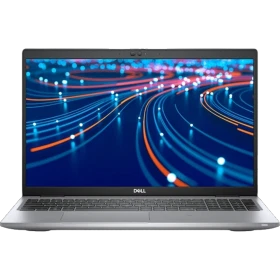 Dell Latitude 5520 N014L552015EMEA_U gri iş ve ofis laptopu; hareketli ışıklar arka planlı ekran.