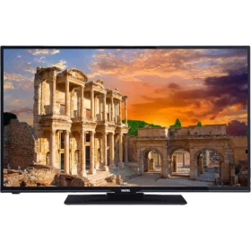 Vestel 28HB5000 HD Ready LED televizyon, antik kent manzarası gösteren siyah ekranıyla önden görünüm