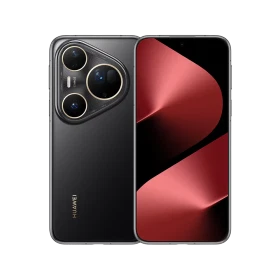 Huawei Pura 80 Ultra siyah akıllı telefon, ön ekran ve üçlü kamera modüllü arka tasarım vitrin görünümü