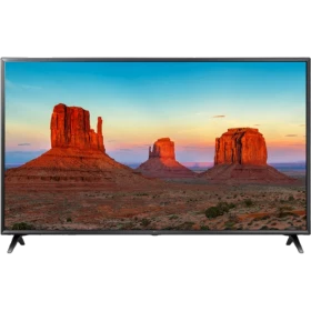 LG 49UK6200PLA Ultra HD 4K LED televizyon, genel renkli şık tasarım ve kumsal manzaralı ekranı gösterir