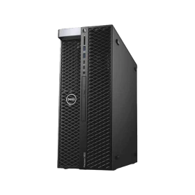 Dell Precision 5820 W-2275 masaüstü bilgisayar, siyah kasa, 32 GB RAM ve 256 GB SSD ile önden görünüm