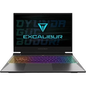 Casper Excalibur G870.1362-CXA0X-C koyu gri oyuncu laptop; RGB arka planlı ekran ve açık klavye görünümü.