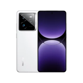 Realme GT 7 Pro beyaz akıllı telefon, ön ekran ve arka üçlü kamera tasarımıyla vitrin görünümü