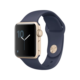 Apple Watch Series 2 38 mm, altın rengi alüminyum kasa ve gece mavisi spor kordonlu akıllı saat