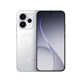 Oppo Reno 15 beyaz akıllı telefon, ön ekran ve arka üçlü kamera tasarımını gösteren vitrin çekimi