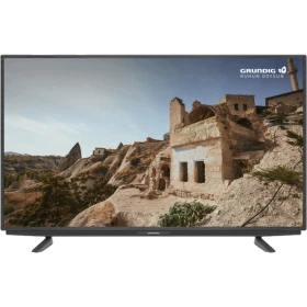 Grundig Berlin 50 GEU 7965 A Ultra HD 4K LED televizyon, siyah çerçevesinde Kapadokya manzarası gösteriyor.