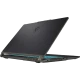 MSI Cyborg 15 A13VE-1479XTRWH16 siyah oyuncu laptop, açık ekran ve mavi ışık şeridiyle önden görünüm