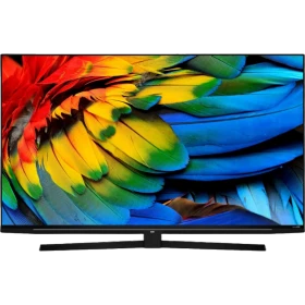 Beko B55 A 965 B Ultra HD 4K TV, siyah çerçeveli geniş ekranda renkli tüy görüntüsüyle gösteriliyor