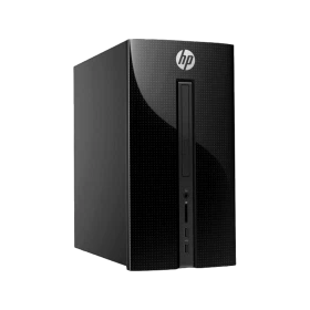 HP 460-p205nt 4XC08EA siyah masaüstü bilgisayar kasası, ön paneli ve bağlantı noktalarıyla