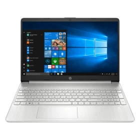 HP 15s-eq2000nt 4H0J2EA12 gümüş iş ve ofis laptopu; açık Windows ekranlı, klavyeye yakın görünüm.