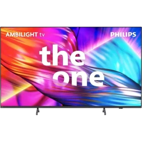 Philips 75PUS8909 Ultra HD 4K LED televizyon, renkli Ambilight TV arayüzü gösterimi, siyah ayaklı.
