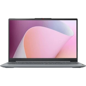 Gri Lenovo IdeaPad Slim 3 82XM00PVTX002 iş ve ofis laptopu, önden açık konumda ana vitrin görünümü