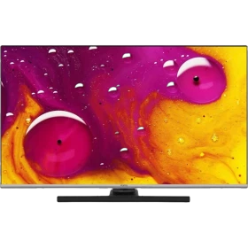 Vestel 50Q9700TT Ultra HD 4K QLED televizyon, canlı renkli ekranı ve siyah standıyla önden görünüm