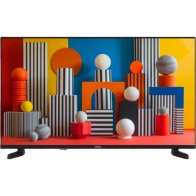 Vestel 40FA9740 Full HD FHD LED televizyon, renkli geometrik desenlerin görüntülendiği önden görünüm