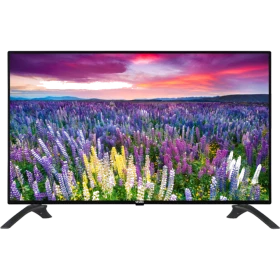Vestel 55UD9350 Ultra HD 4K LED televizyon, çiçek tarlası görüntüsü ve ayaklı tasarımıyla önden görünüm