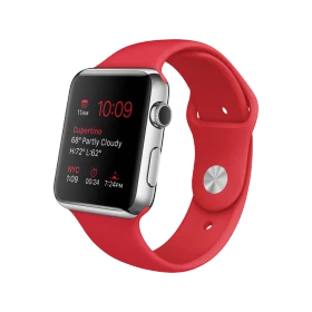 Apple Watch 38 mm gümüş paslanmaz çelik kasa ve PRODUCT RED spor kordonlu akıllı saat