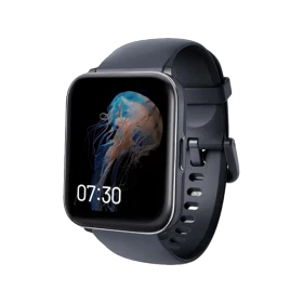 Xiaomi Heyplus W2100 siyah akıllı saat, dikdörtgen ekranı ve ayarlanabilir silikon kayışıyla önden görünüm