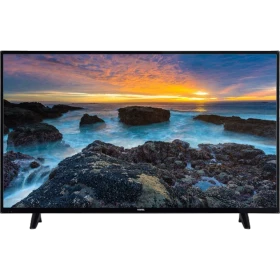 Vestel 55FD5000 Full HD LED televizyon, gün batımı ve kayalık sahil manzarası gösteren siyah ekran