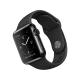 Apple Watch 38 mm uzay siyahı paslanmaz çelik kasa, siyah spor kordon ve açık saat ekranıyla akıllı saat