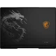 MSI Raider A16 HX B8WH-011TR siyah oyuncu laptop kapağında ejderha amblemi ve Raider logosu görünüyor