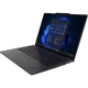 Siyah Lenovo ThinkPad X13 G6 21RKS0FH00 ultrabook laptop, açık ekran ve ince tasarımla önden açılı görünüm