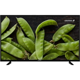 Grundig 65 GDU 7810B Ultra HD 4K LED televizyon, siyah çerçeveli ve ekranda yeşil bakla görüntüsü