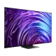 Samsung 77S95D Ultra HD 4K OLED TV; mor ve mavi desenli ekran, ince siyah tasarım