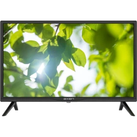 Axen AX24LEDE09 HD Ready HD TV, siyah çerçeveli LED televizyon ve ekranda yeşil yaprak görüntüsü