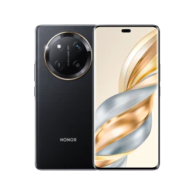 Honor X60 Pro siyah akıllı telefon, ön ekran ve büyük dairesel arka kamera modülüyle vitrin görünümü