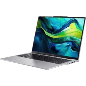 Acer Aspire Lite AL16-52P-55S2 gümüş iş ve ofis laptopu, ince çerçeveli ekranıyla açık açıdan görünüm