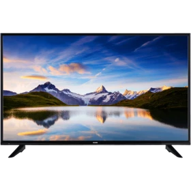 Vestel 50FD7300 Full HD LED televizyon, siyah çerçeveli ekranında dağ ve göl manzarası gösteriyor