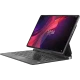 Lenovo Tab Extreme gri renkli oyuncu tableti; klavyeli, katlanabilir ekran ve arka plan ışıklarıyla görünüyor.